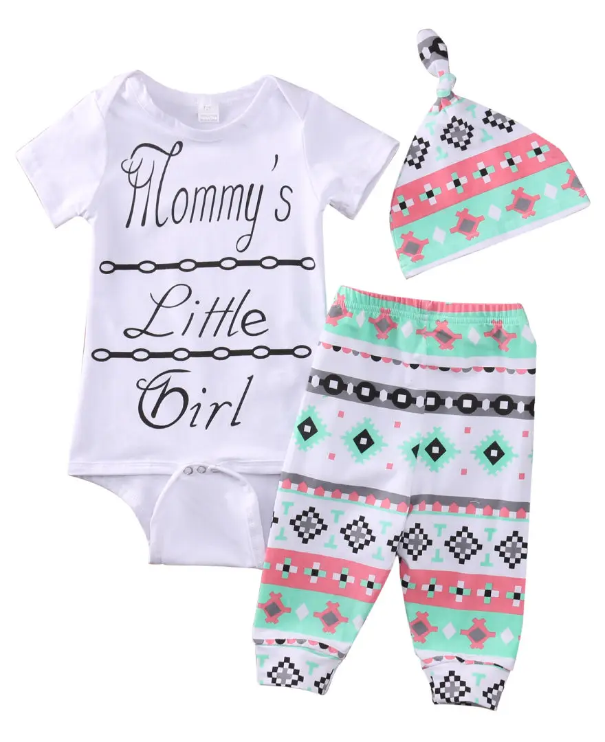 Infant Baby Clothes Mommy's Little Girl Print Romper White Tops+Print Pants Hat 3pcs Bebe Kids Clothing Sets
Infant Baby Clothes Mommy's Little Girl Print Romper White Tops+Print Pants Hat 3pcs Bebe Kids Clothing Sets