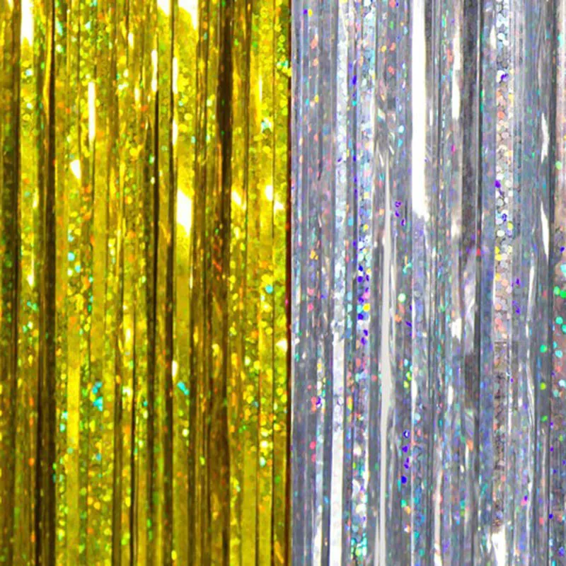 

5pcs Gold Silver Rainbow Sequin Foil Fringe Tinsel Backdrop Curtain Garland Birthday Party Rain Wedding Anniversary Decoration