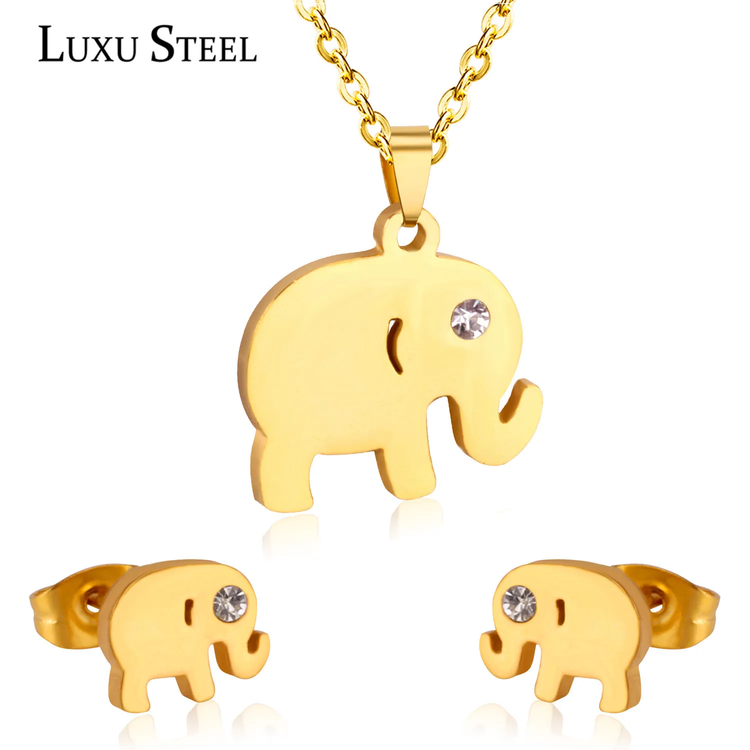 LUXUSTEEL Cute Style Fashion Jewelry Set 316L Stainless Steel Elephant Pendant Necklace Charm Crystal Stud Earrings Bijoux Femme
LUXUSTEEL Cute Style Fashion Jewelry Set 316L Stainless Steel Elephant Pendant Necklace Charm Crystal Stud Earrings Bijoux Femme