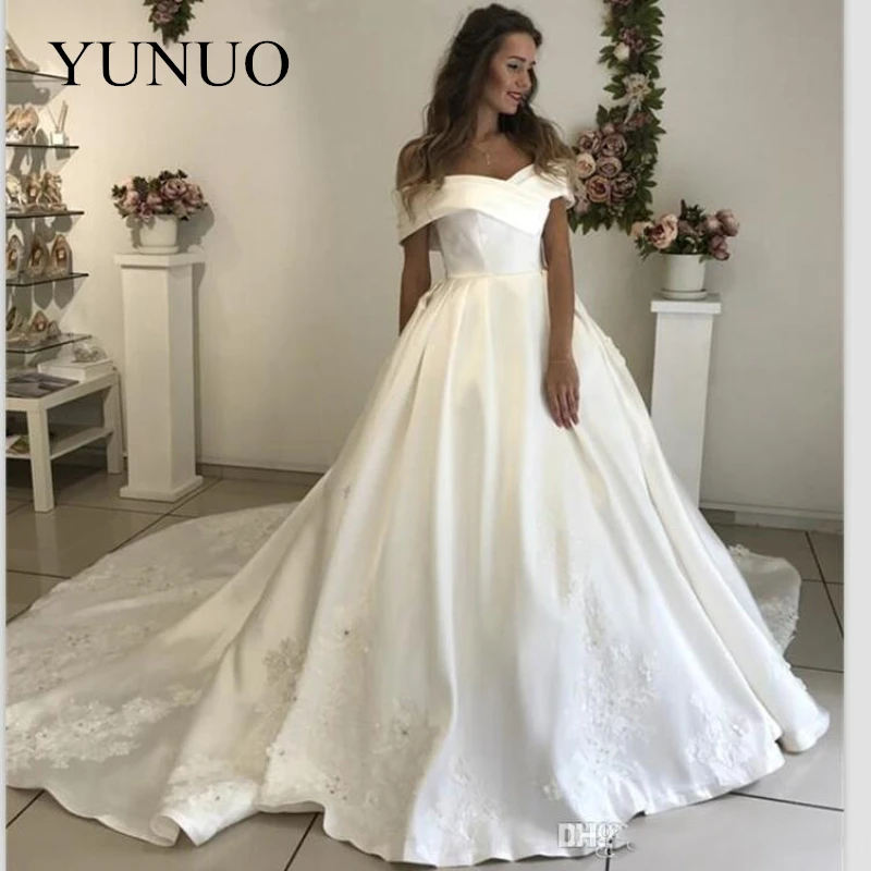 YuNuo 2019 Атласное Бальное Платье Африканские свадебные платья с открытыми плечами