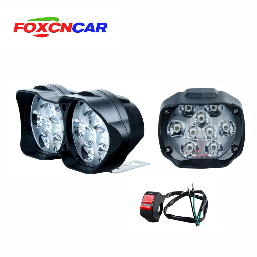 

Foxcncar 1PCS 9 chip 9W 18 chip 18W LED Motorcycle Headlight with switch ATV 12V 6500K Fog Spotlight Working DRL Car Headlamp