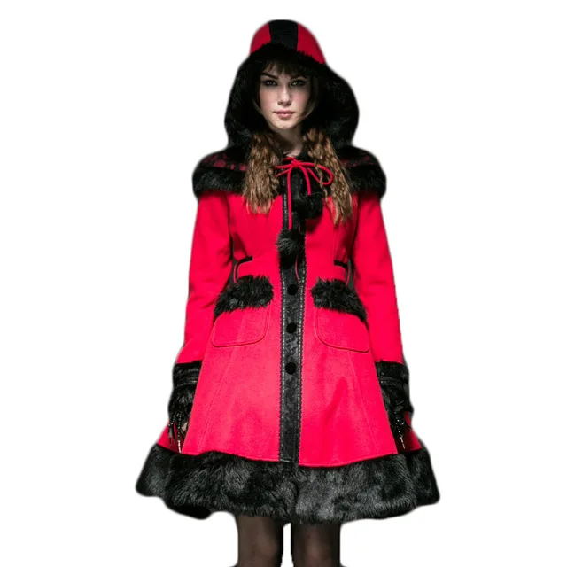 Women's Winter Gothic Hooded Lolita Coat with Pocket Red Black Thermal Long Jacket Cute DollyFur Wool Slim Outerwear Oversized
Women's Winter Gothic Hooded Lolita Coat with Pocket Red Black Thermal Long Jacket Cute DollyFur Wool Slim Outerwear Oversized