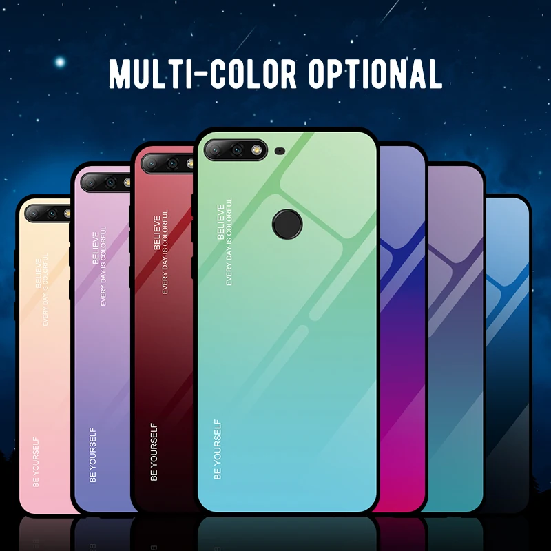

Gradient Glass Phone Bags Case For Huawei Honor 7A 7C Pro 7A C Y5 Y6 Y7 Prime 2018 Y7 Pro 2019 Back Cover Fundas Protective Case
