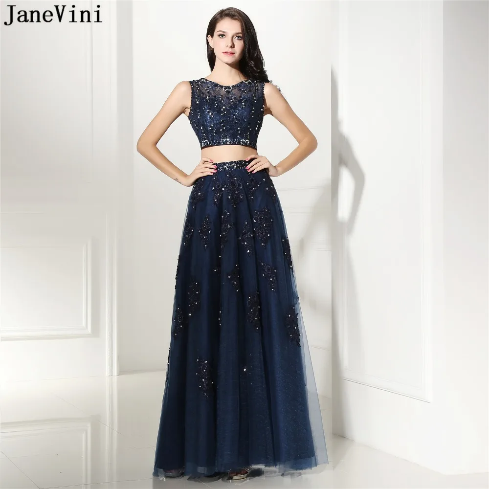 JaneVini Vintage Navy Blue Two Piece Bridesmaid Dresses A Line Appliques Beaded Sheer Back Tulle Floor Length Elegant Prom Gowns
JaneVini Vintage Navy Blue Two Piece Bridesmaid Dresses A Line Appliques Beaded Sheer Back Tulle Floor Length Elegant Prom Gowns