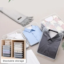الإبداعية صندوق تخزين Clothe قميص تخزين شفاف PP خزانة منظم يمكن مكدسة رفع غطاء خزانة ملابس بتصميم عصري صندوق تخزين(China)
