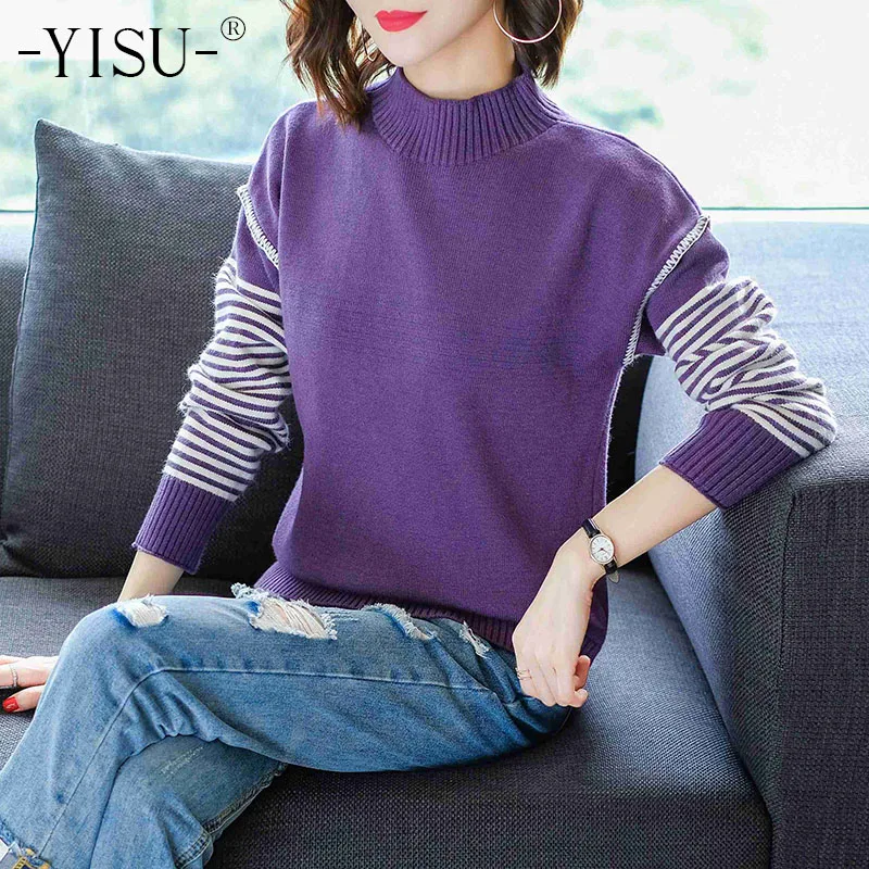 YISU Women Knitted sweaters Elastic Autumn Winter Half Turtleneck Sweaters Pullovers Sweater stripe Bottoming Knitted Pullover
YISU Women Knitted sweaters Elastic Autumn Winter Half Turtleneck Sweaters Pullovers Sweater stripe Bottoming Knitted Pullover