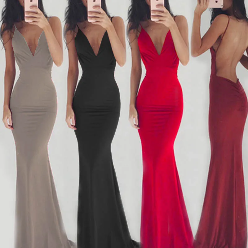 Sexy Backless Mermaid Long Prom Dresses Spaghetti Strap Deep V-Neck Abendkleider Floor-Length Solid Color Women Vestido De Festa
Sexy Backless Mermaid Long Prom Dresses Spaghetti Strap Deep V-Neck Abendkleider Floor-Length Solid Color Women Vestido De Festa