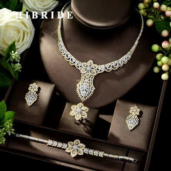 HIBRIDE Brilliant AAA Cubic Zirconia Wedding Jewelry Set Flower Leaf Shape Africa Luxury Bridal 4pcs Set Festival Dress N-1024
HIBRIDE Brilliant AAA Cubic Zirconia Wedding Jewelry Set Flower Leaf Shape Africa Luxury Bridal 4pcs Set Festival Dress N-1024