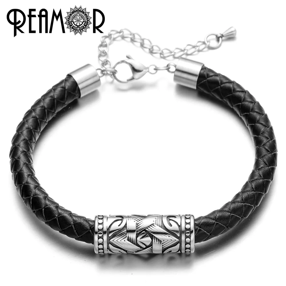 REAMOR 316l Stainless steel David Star Barrel Bead Genuine Leather Charm Bracelets With Adjustable Chains Lobster Clasp Jewelry
REAMOR 316l Stainless steel David Star Barrel Bead Genuine Leather Charm Bracelets With Adjustable Chains Lobster Clasp Jewelry