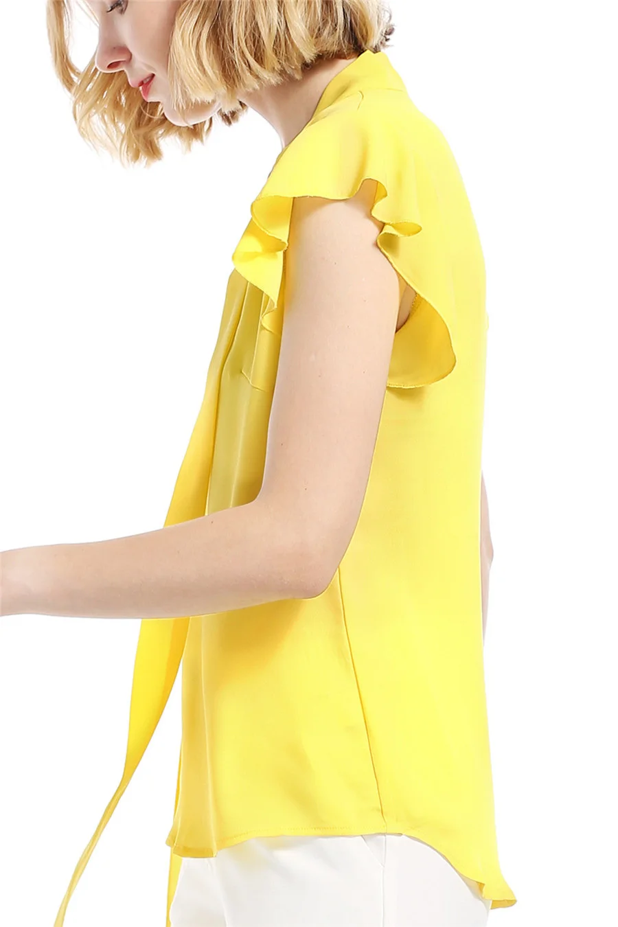 Gladiolus 2018 Summer Chiffon Blouse Women Lace Up V-Neck Butterfly Sleeve Yellow Slim Fashion Women Blouse Shirt Elegant Tops (11)