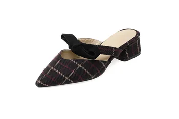2019 spring and summer new plaid thick with a bow bow baotou sandals female 31-47
2019 spring and summer new plaid thick with a bow bow baotou sandals female 31-47