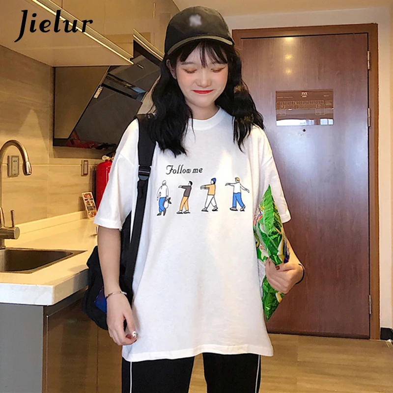 Jielur Летняя футболка женская для женщин с рисунком милая Корейская короткими