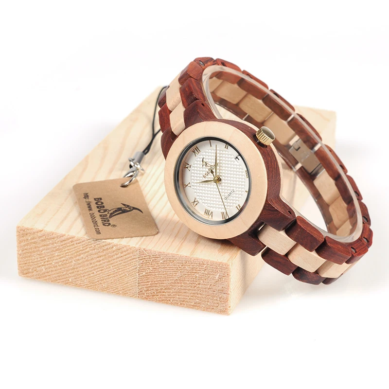 BOBO BIRD 2017 Newest Two-tone Wooden Watch for Women Brand Design Quartz Watches in Wood Box Accept Customize 15