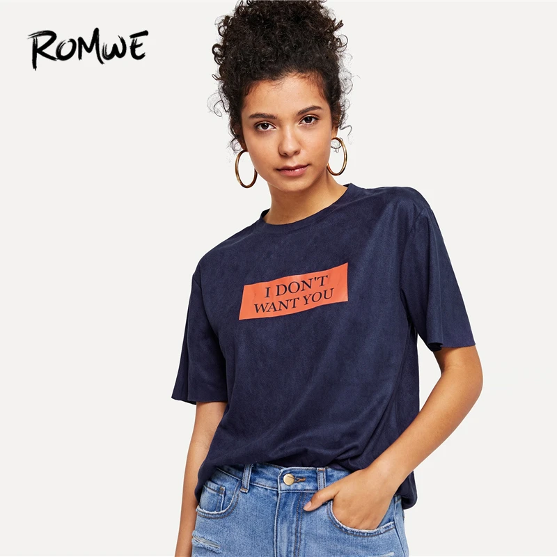ROMWE Letter Print Tunic Tee 2019 Chic Casual Short Sleeve Summer Tops Comfortable Navy Women Fashion Round Neck Shirts
ROMWE Letter Print Tunic Tee 2019 Chic Casual Short Sleeve Summer Tops Comfortable Navy Women Fashion Round Neck Shirts