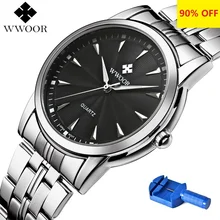 Reloj de cuarzo para hombre 50 M resistente al agua reloj para hombre WWOOR 8028 MIYOTA 7T35 relojes de pulsera sencillos con correa de reloj herramienta de fijación 2018(China)