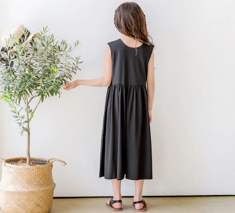 Black Cotton Sleeveless Dresses Loose Pants For Baby Big Girls Summer 2019 High Waist Wide Leg Trousers Dress Children Clothing (17).jpg