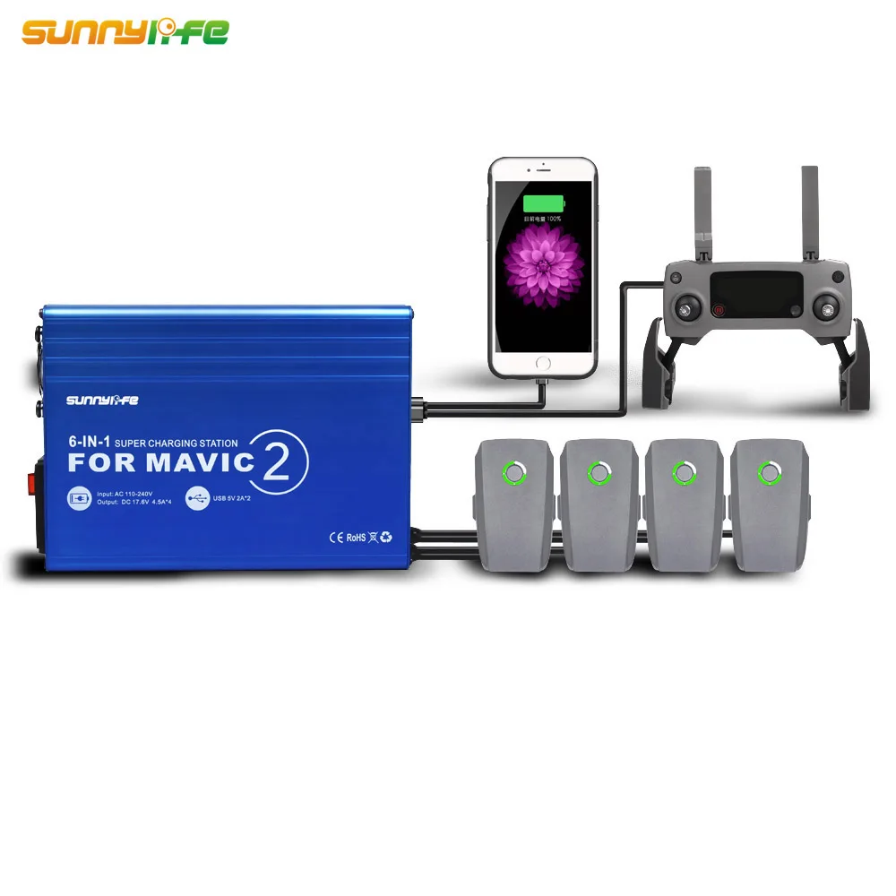 

6-IN-1 Remote Home Charger with USB Super Charging Station Battery Charger Hub for DJI MAVIC 2 PRO & ZOOM Drone