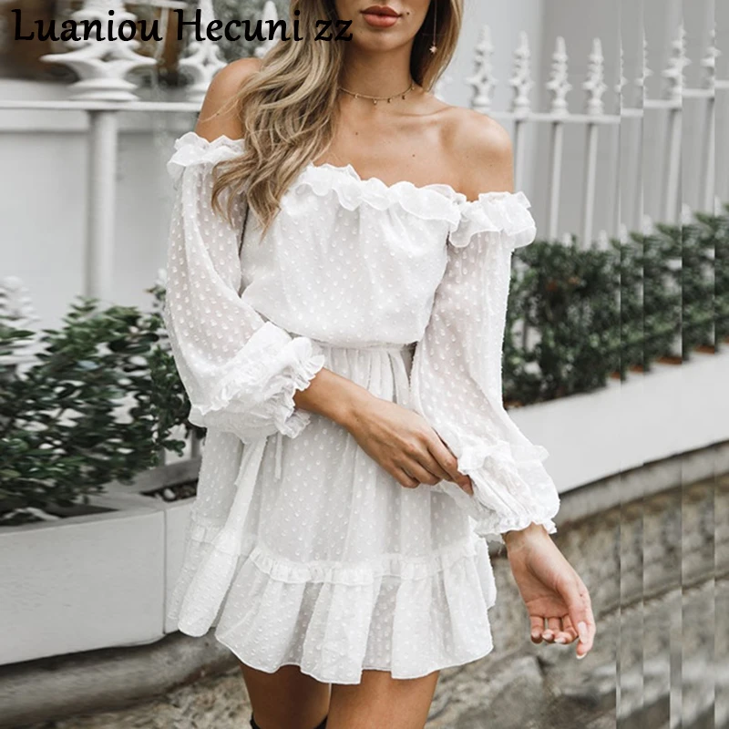 Chu Ni Sexy Off shoulder ruffles white dress women Casual long sleeve short dress Autumn 2019 Elegant chiffon dress female L120
Chu Ni Sexy Off shoulder ruffles white dress women Casual long sleeve short dress Autumn 2019 Elegant chiffon dress female L120