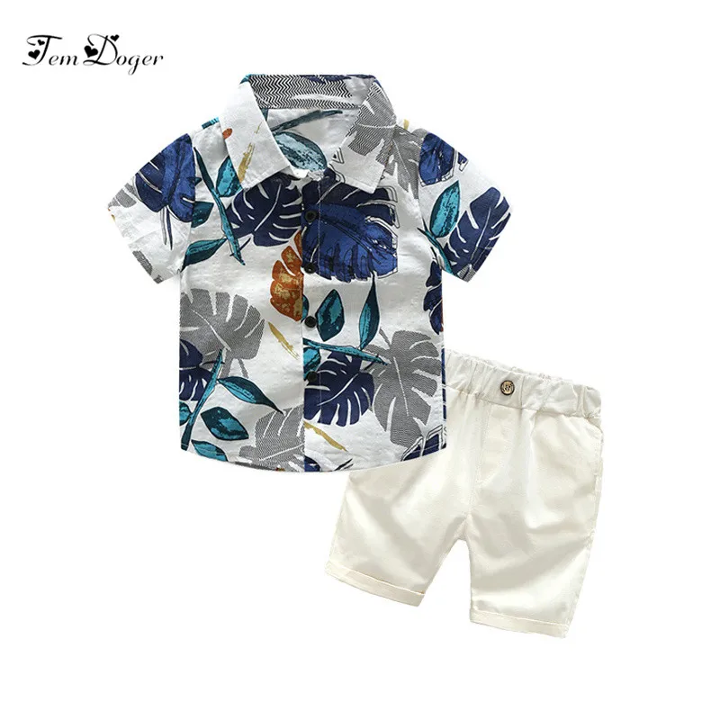 Tem Doger для маленьких мальчиков Комплекты одежды Летняя детская одежда Футболка с