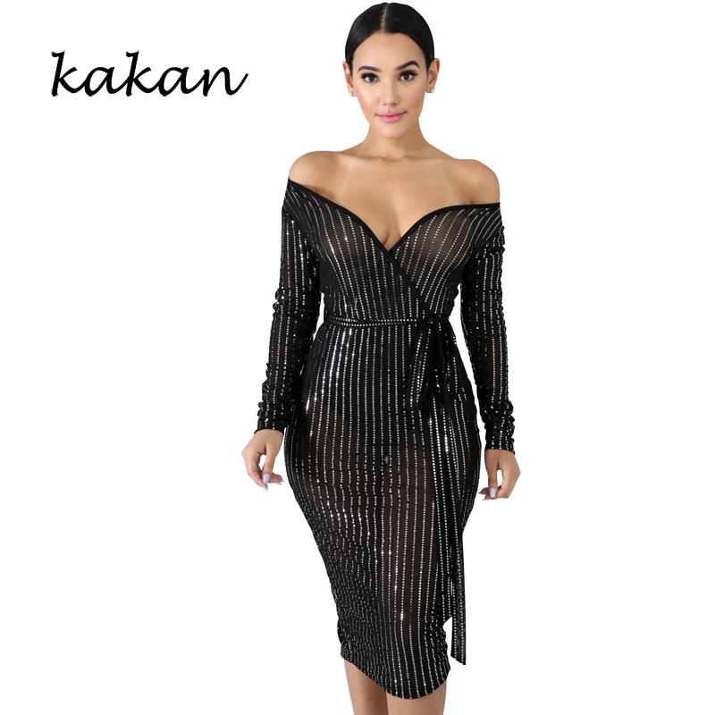 Kakan new women's mesh gauze dress sexy nightclub perspective dress sequins white black dress
Kakan new women's mesh gauze dress sexy nightclub perspective dress sequins white black dress