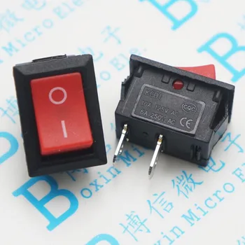 

20PCS/Lot KCD1-101 AC 6A 250V 2 Pin ON/OFF I/O SPST Snap in Mini Red Button Boat Rocker Switch 15*21MM