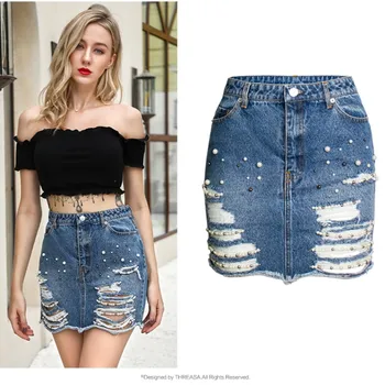 Fashion casual women's skirt 2018 summer new pearl high waist sexy bag hip skirt Shredded denim skirt
Fashion casual women's skirt 2018 summer new pearl high waist sexy bag hip skirt Shredded denim skirt