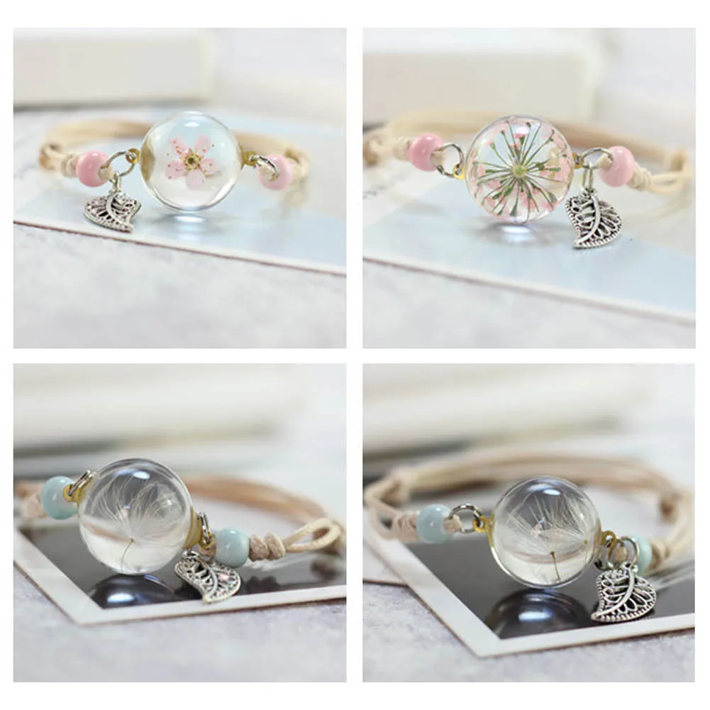 New Boho Vintage Charm Bracelet Handmade Real Dry Flower Glass Ball Weave Adjustable Bracelets Bangle for Women Fashion
New Boho Vintage Charm Bracelet Handmade Real Dry Flower Glass Ball Weave Adjustable Bracelets Bangle for Women Fashion