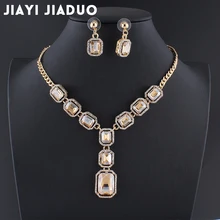 Jiayijiaduo Da Sposa di Cerimonia Nuziale Dei Monili Del Partito parure bijoux femme regalo set di gioielli per le donne di colore Oro giallo collana di cristallo(China)