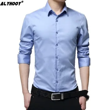 2017 Long Sleeve Men Shirt Business Solid Color Casual Shirt Men