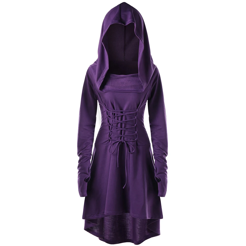 Joineles Autumn Winter Black Gothic Dress Women Lace Up Hooded Irregular High Low Dresses Bandage Back Vestidos Costume Robe
Joineles Autumn Winter Black Gothic Dress Women Lace Up Hooded Irregular High Low Dresses Bandage Back Vestidos Costume Robe