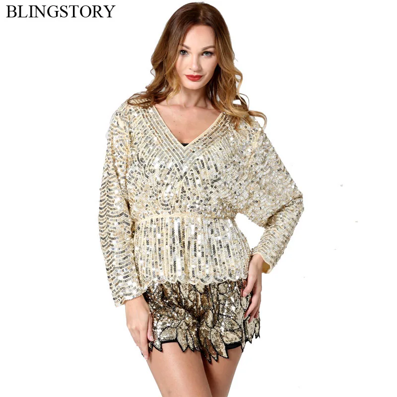 BLINGSTORY Luxurious Women Shirts Heavy Industry V-Neck Nail Bead Sequin T-shirt Batwing Sleeve Loose Autumn Birthday Party Tops
BLINGSTORY Luxurious Women Shirts Heavy Industry V-Neck Nail Bead Sequin T-shirt Batwing Sleeve Loose Autumn Birthday Party Tops