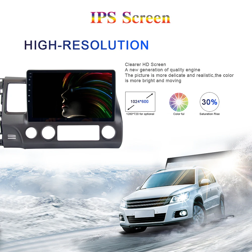 Excellent Android 9.0 Car Radio 2 Din GPS Navi for Honda Civic 2006 - 2011 8th PX6 DSP IPS HDMI 4Gb+64Gb RDS WIFI Carplay USB BT Free Map 4