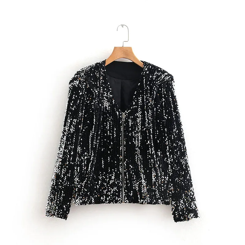 WT938 Women V Neck Shiny Sequines Zipper Jacket Ladies Chic Long Sleeve Autumn Spring Jackets Tops
WT938 Women V Neck Shiny Sequines Zipper Jacket Ladies Chic Long Sleeve Autumn Spring Jackets Tops