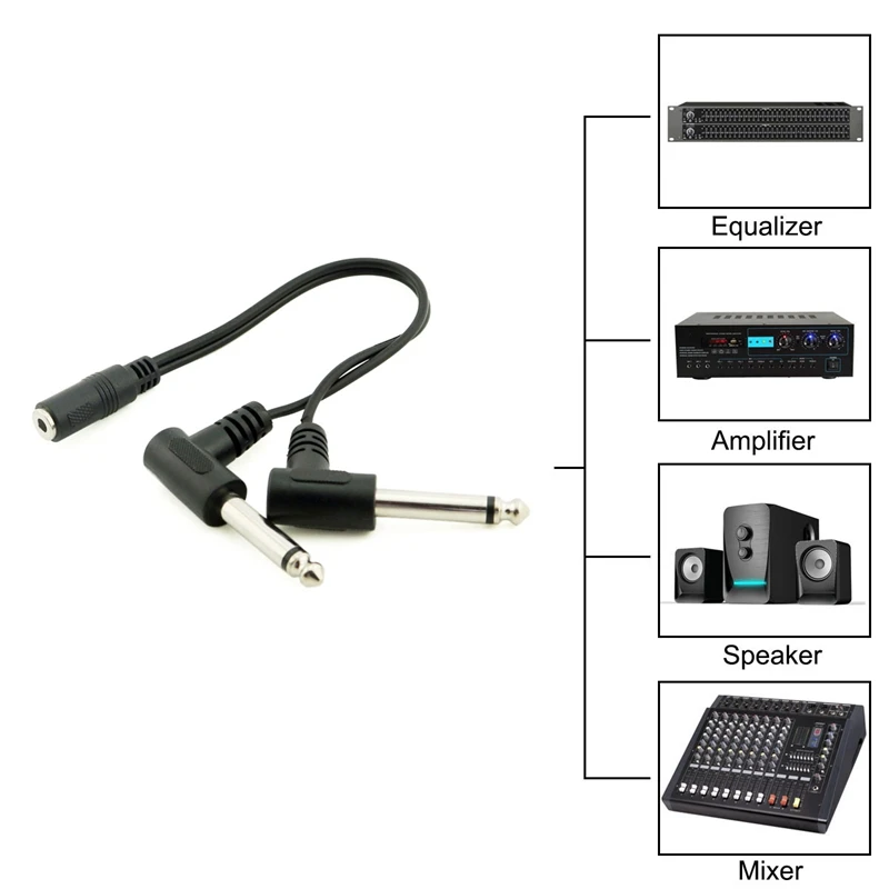 3.5mm Mini 1/8 inch TRS Stereo Female Jack to Dual 1/4 6.35mm Male Plug Mono TS Right Angle Audio Adapter Y Splitter Cable #8
3.5mm Mini 1/8 inch TRS Stereo Female Jack to Dual 1/4 6.35mm Male Plug Mono TS Right Angle Audio Adapter Y Splitter Cable #8