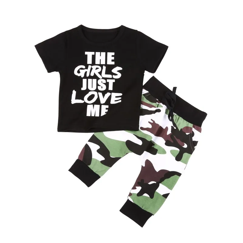 2018 New 2pcs Summer Baby Boys Clothes Set Girls Just Love Me Print Short Sleeve T-Shirt+Camouflage Trousers Set M1
2018 New 2pcs Summer Baby Boys Clothes Set Girls Just Love Me Print Short Sleeve T-Shirt+Camouflage Trousers Set M1