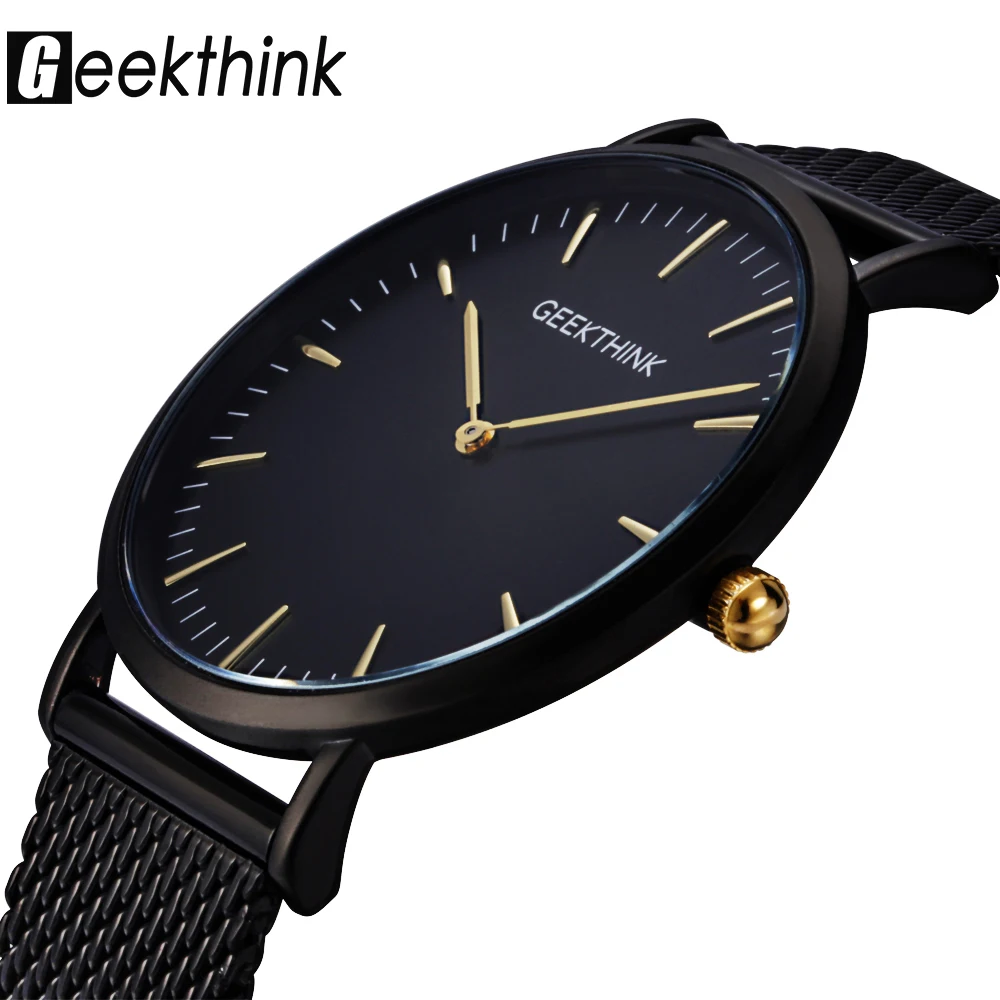 GEEKTHINK Top Luxury Brand Quartz watch men Black Casual Japan Movt stainless steel Mesh strap ultra thin clock male
GEEKTHINK Top Luxury Brand Quartz watch men Black Casual Japan Movt stainless steel Mesh strap ultra thin clock male
