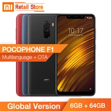 Global Version Xiaomi PocoPhone F1 6GB 64GB Full Screen Dual Cam POCO F1 Smart Phone Snapdragon 845 Liquid Cool IR Face CE FCC(China)
