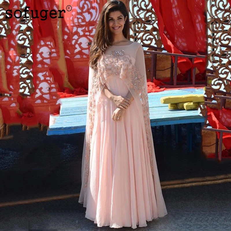 Pink Two Pieces With Cape Chiffon Evening Dresses Lace Appliques Long Transparent Arabic Muslim Special Occasion Robe De Soiree
Pink Two Pieces With Cape Chiffon Evening Dresses Lace Appliques Long Transparent Arabic Muslim Special Occasion Robe De Soiree