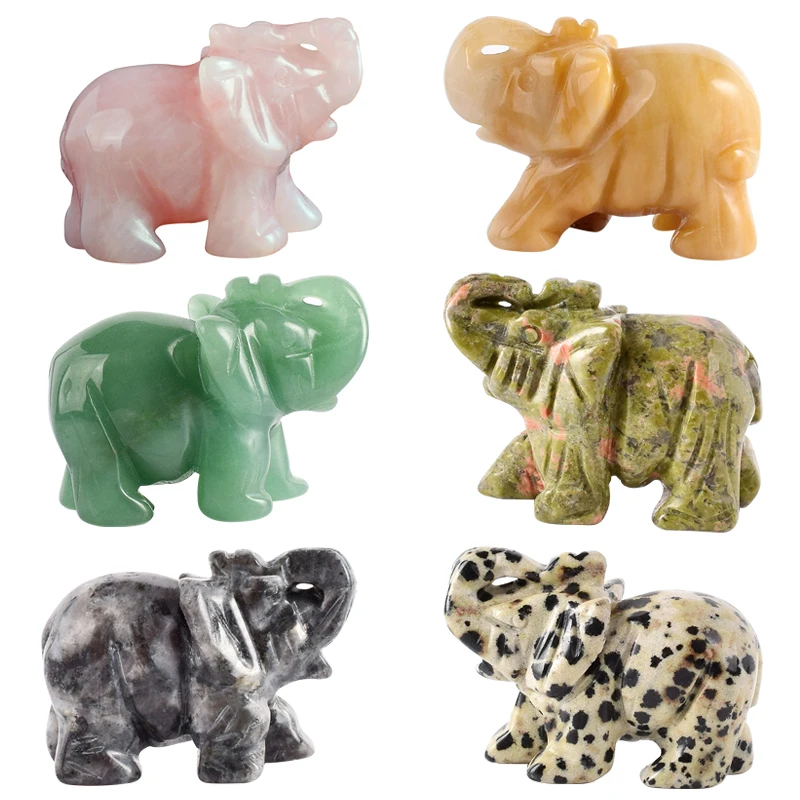 

2 inch Crystal Elephant Figurines Craft Carved Natural Stone mineral Mini Animals Statue for Home Decor Chakra Healing