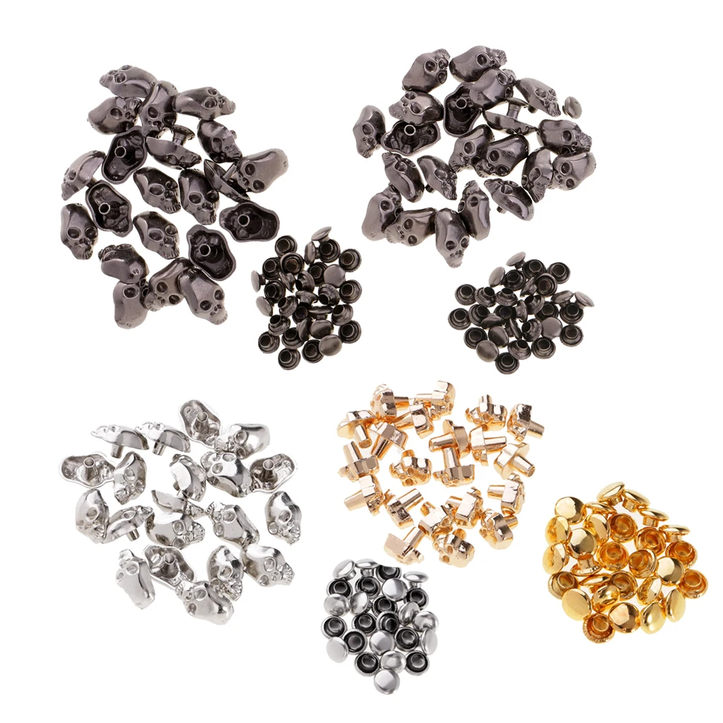 80 Sets Gothic Punk Skeleton Skull Head Studs Punk Rivets for Bag Shoes Leathercraft Leather Decor