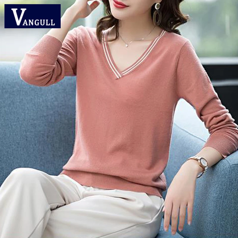 VANGULL Casual New Women V-neck Knit Sweater 2019 Spring Autumn Bottoming shirt Long Sleeve Loose Pullovers Solid Thin sweater
VANGULL Casual New Women V-neck Knit Sweater 2019 Spring Autumn Bottoming shirt Long Sleeve Loose Pullovers Solid Thin sweater