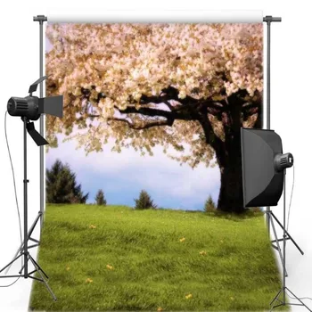 

Blue Sky Flower Birch Willow Tree Grass Scene photo backdrop Vinyl cloth High quality Computer print party Backgrounds