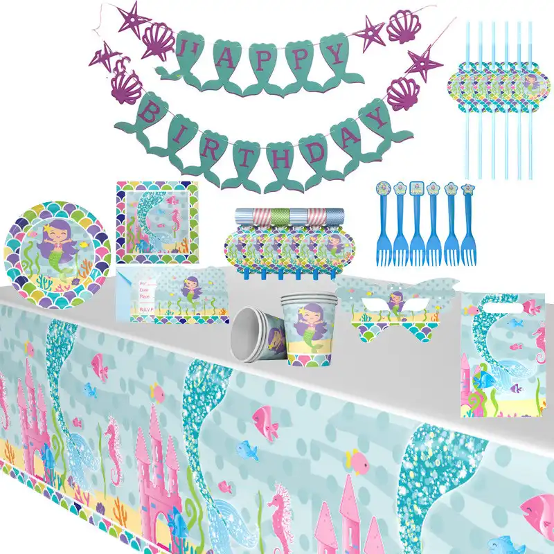 Little Mermaid Party Supplies Happy Birthday Banner One Mermaid
