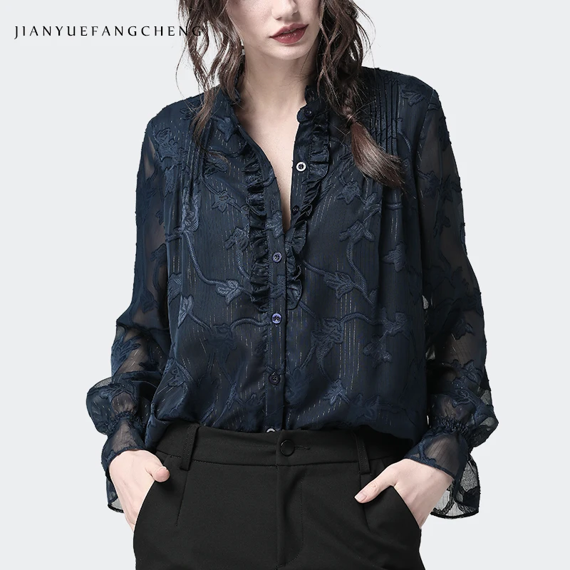 3D Floral Ruffled Tops Women' Blouse Flare Sleeve Stand Collar Solid Color Single-breasted Cardigan Plus Size Elegant Lady Shirt
3D Floral Ruffled Tops Women' Blouse Flare Sleeve Stand Collar Solid Color Single-breasted Cardigan Plus Size Elegant Lady Shirt