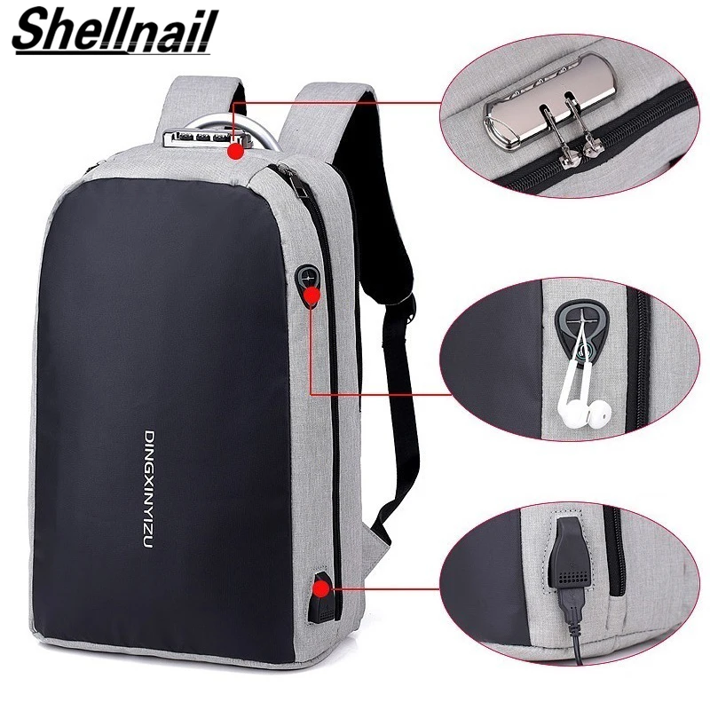 

Shellnail Waterproof Laptop Bag Travel Backpack Multi Function Anti Theft Bag For Men PC Backpack USB Charging For Macbook IPAD