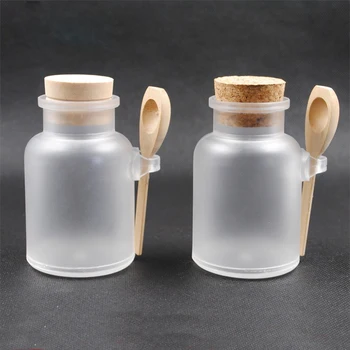 

10pcs/lot ABS Round Bath Salt Bottle 100ml/200ml/300ml Powder Plastic Bottle with Cork Jar with Wood Spoon,Packaging Bottle