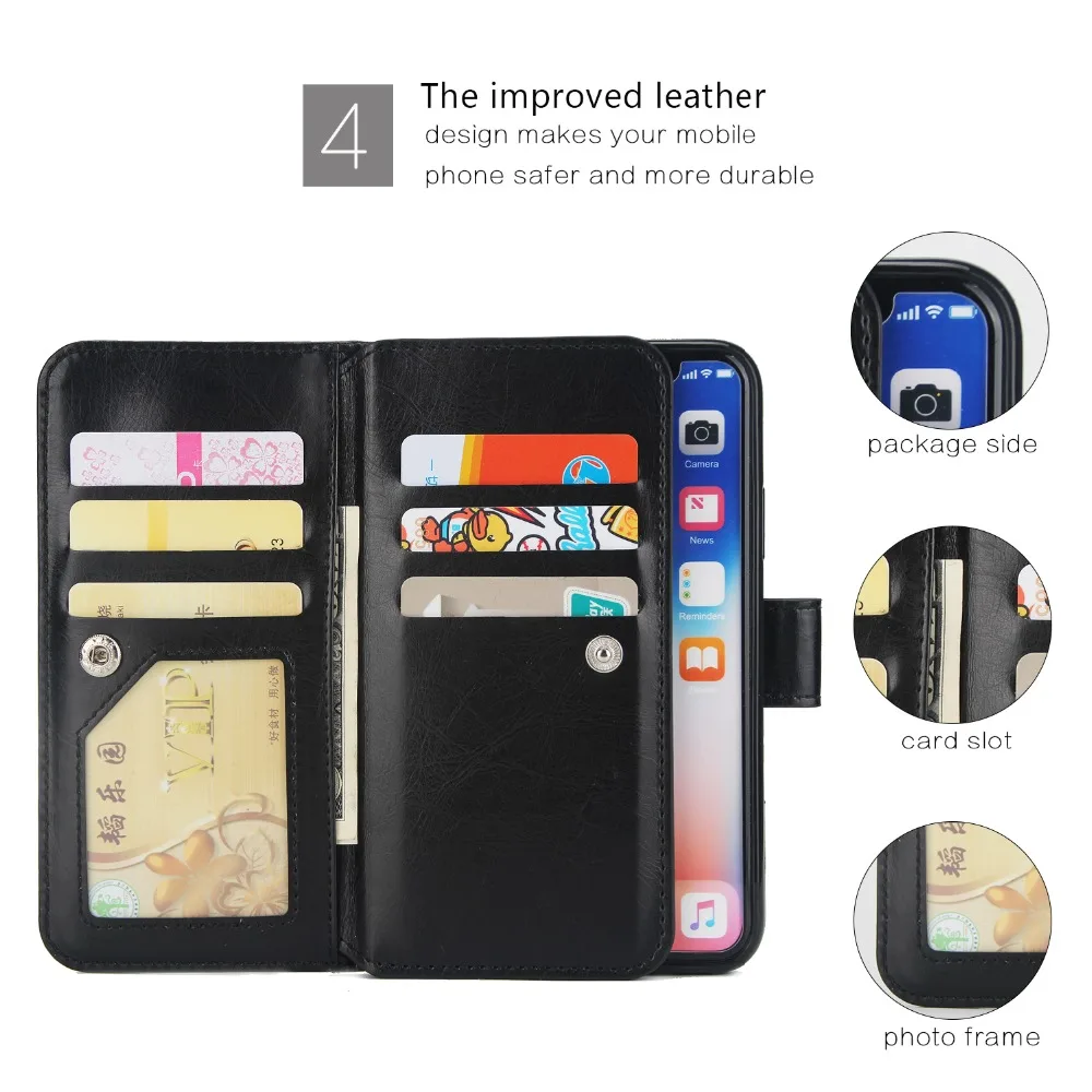 Luxury Leather Holder Wallet Case for iPhone XS Max XR XS X With Nine Card Slots Mobile Phone Cover Accessory Black Gold
Luxury Leather Holder Wallet Case for iPhone XS Max XR XS X With Nine Card Slots Mobile Phone Cover Accessory Black Gold