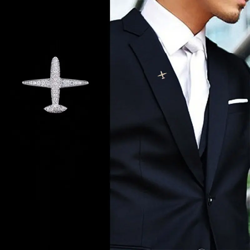 CHUKUI New Trendy Design Silver Gold Color Plane Brooch Pin Cubic Zirconia Jewelry Crystal Brooches For Women Men (3)