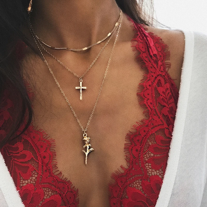 Women Necklaces Vintage Jesus Cross Rose Pendant Multi-layered Gold Long Necklace Exquisite Lady Wedding Party Jewelry
Women Necklaces Vintage Jesus Cross Rose Pendant Multi-layered Gold Long Necklace Exquisite Lady Wedding Party Jewelry
