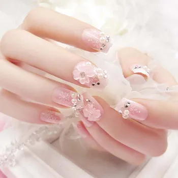 Glitter Nail Art Tips With Glue Bride Shining Rhinestone 3D Flower Decor Fake Nails Girl Pink Color Simulation Pearl Fake Nail
Glitter Nail Art Tips With Glue Bride Shining Rhinestone 3D Flower Decor Fake Nails Girl Pink Color Simulation Pearl Fake Nail